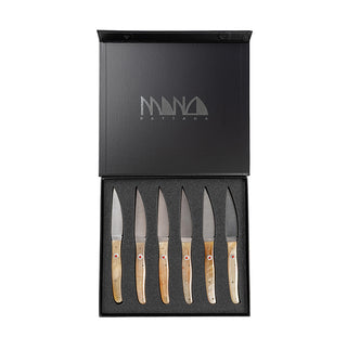 Set of Table Knives in Light Ox Horn with Coral