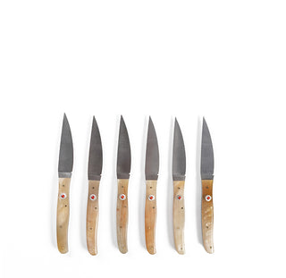 Set of Table Knives in Light Ox Horn with Coral