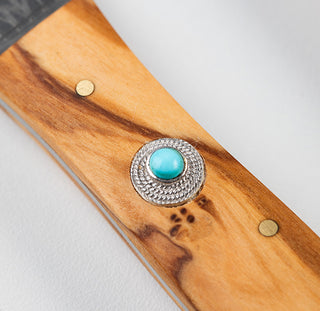Set of Table Knives in Sardinian Olive Wood with Turquoise